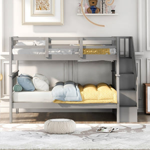 English Elm Stairway Full Over Bunk Bed with Staircase Storage Shelves in White Pine Gray LT100110AAE