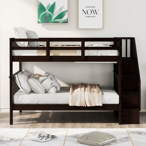 English Elm Stairway Full Over Bunk Bed with Staircase Storage Shelves in White Pine Espresso LT100110AAP