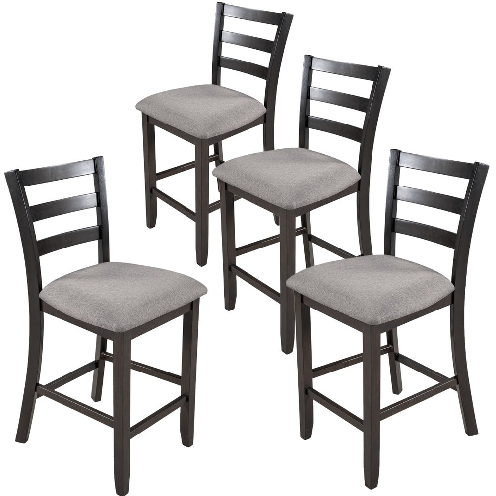 English Elm Trexm Counter Height Dining Set Rubberwood Spindle Chairs Gray Burlap Seats 5 Piece WF289107AAP