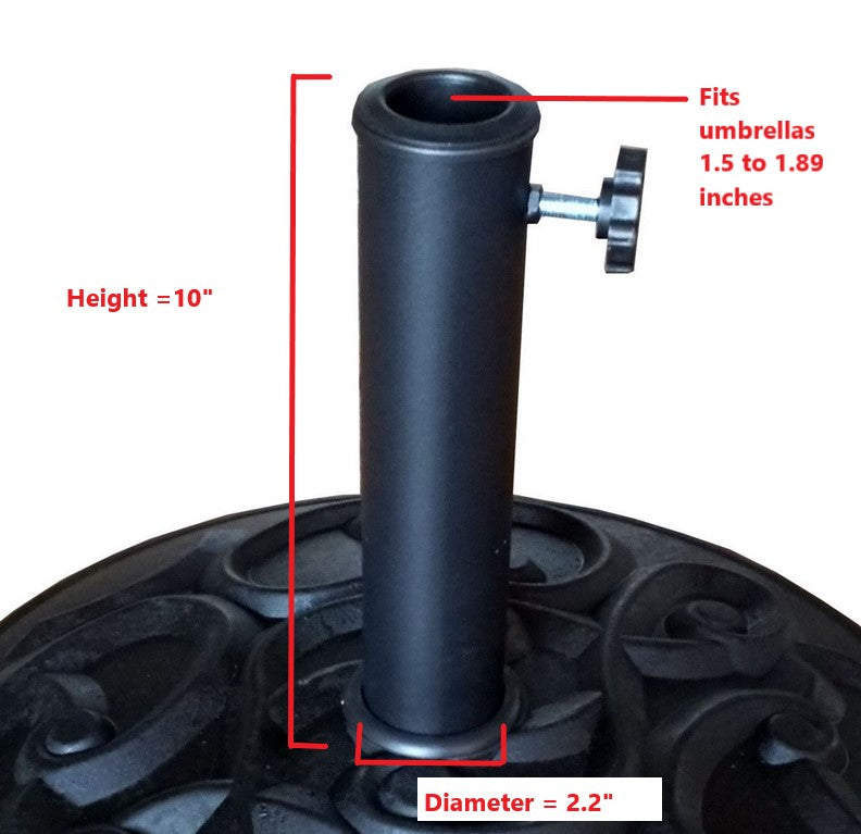 English Elm Resin Umbrella Base 35lb Black Aluminum Knob Secure Fit for 1.5"/1.89" Poles, Decorative Gunmetal Finish SJ-070