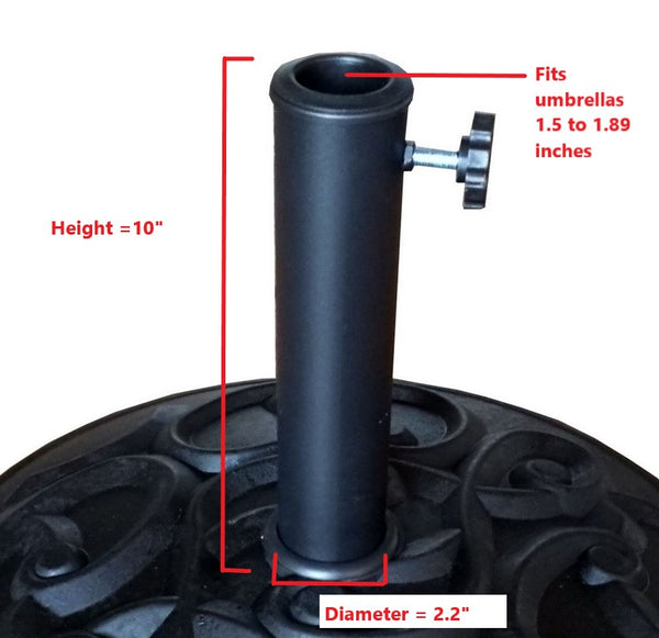 English Elm Resin Umbrella Base 35lb Black Aluminum Knob Secure Fit for 1.5"/1.89" Poles, Decorative Gunmetal Finish SJ-070