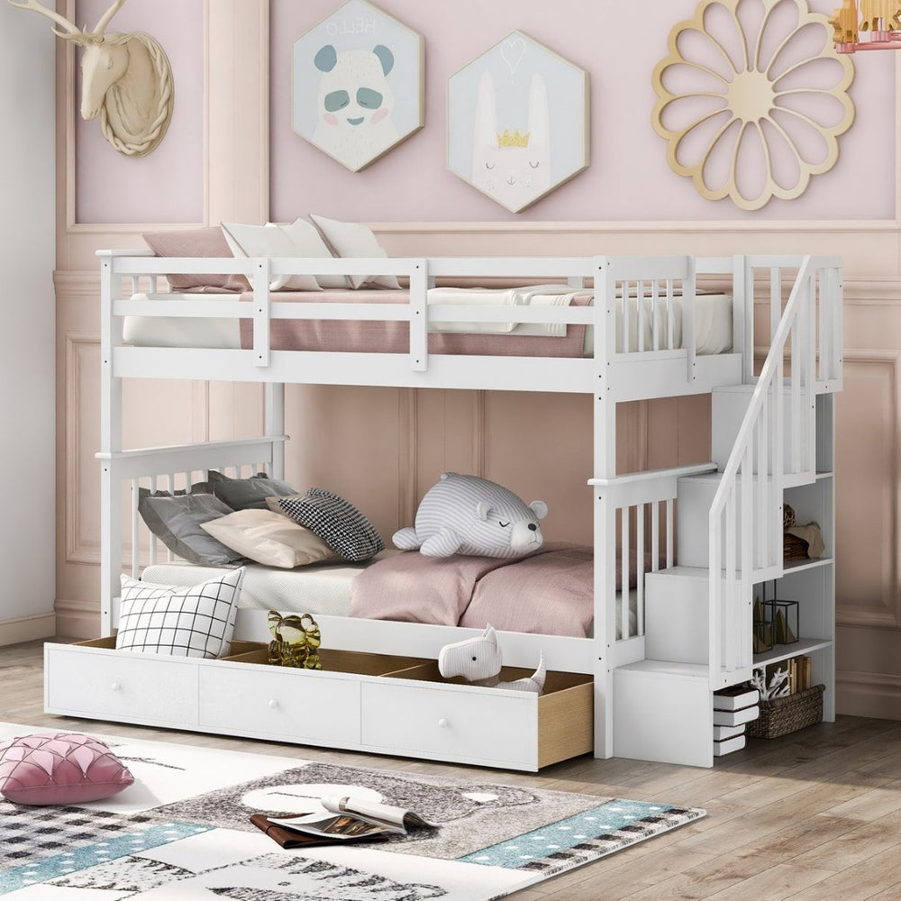 English Elm Stairway Twin Over Bunk Bed with Stair Storage for Kids Bedroom Espresso LT000309AAK-1