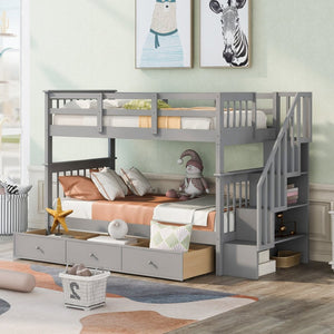 English Elm Stairway Twin Over Bunk Bed with Stair Storage for Kids Bedroom Espresso LT000309AAE