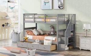 English Elm Stairway Twin Over Bunk Bed with Stair Storage for Kids Bedroom Espresso LT000309AAE