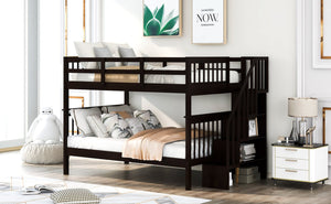 English Elm Stairway Full Over Bunk Bed with Staircase Storage Shelves in White Pine Espresso LT100110AAP