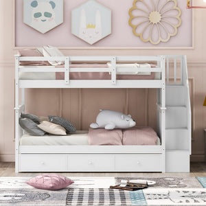 English Elm Stairway Twin Over Bunk Bed with Stair Storage for Kids Bedroom Espresso LT000309AAK-1