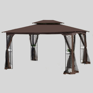 English Elm 13x10 Premium Patio Double Roof Gazebo Canopy Replacement Khaki Polyester UV Water-Repellent Top W419P312598
