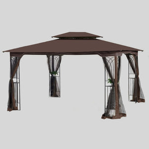English Elm 13x10 Outdoor Gazebo Steel Frame Dual Roof Canopy with Removable Mesh Screen Panels W41933760