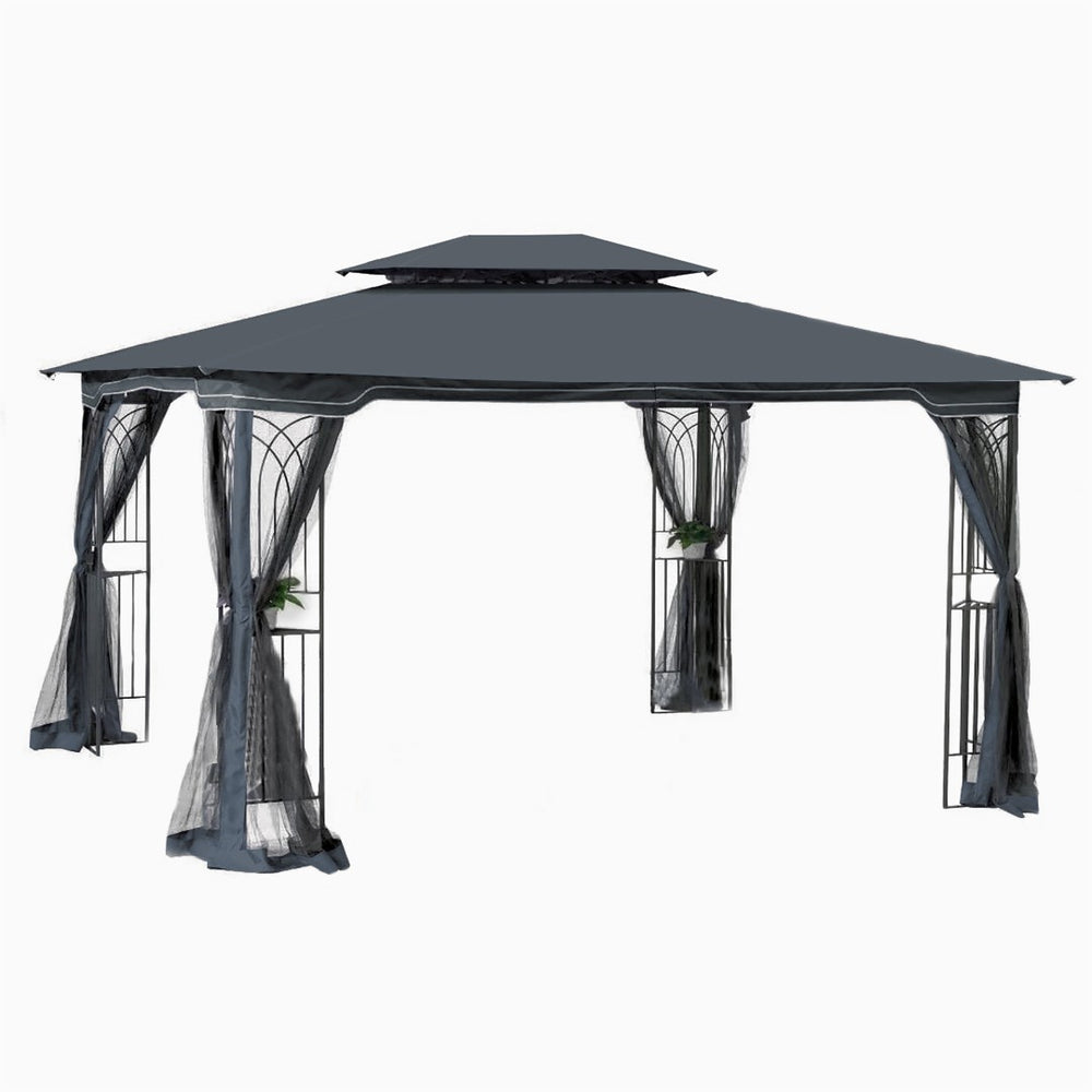 English Elm 13x10 Outdoor Gazebo with Vented Dual Roof Mesh Panels Steel Frame Backyard Shelter W41934252