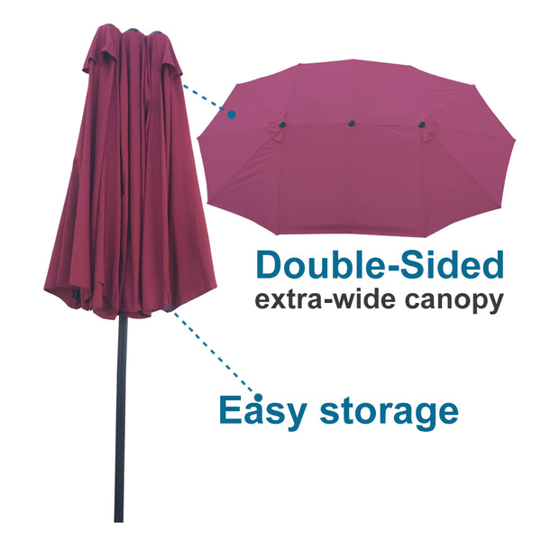 English Elm 15Ftx9FtDouble-Sided Extra Large Oval Patio Umbrella 180"x108" Waterproof Crank Lift UV40+ Wind Vent Durable Steel Frame Shade W65627935