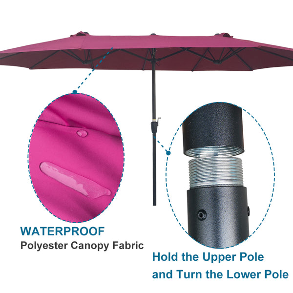 English Elm 15Ftx9FtDouble-Sided Extra Large Oval Patio Umbrella 180"x108" Waterproof Crank Lift UV40+ Wind Vent Durable Steel Frame Shade W65627935