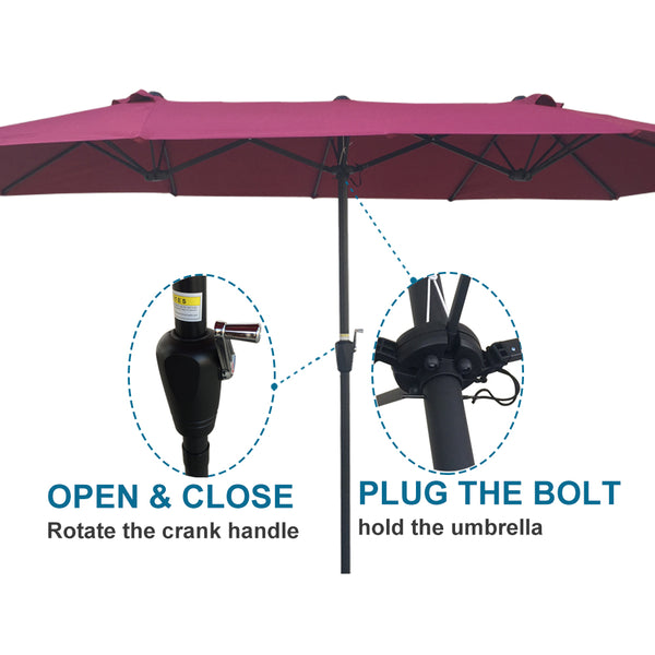 English Elm 15Ftx9FtDouble-Sided Extra Large Oval Patio Umbrella 180"x108" Waterproof Crank Lift UV40+ Wind Vent Durable Steel Frame Shade W65627935