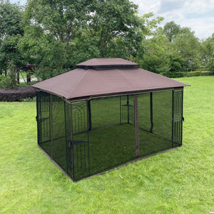 English Elm 13x10 Outdoor Gazebo Steel Frame Dual Roof Canopy with Removable Mesh Screen Panels W41933760