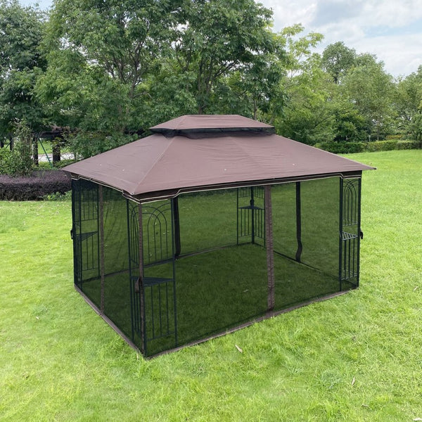 English Elm 13x10 Outdoor Gazebo Steel Frame Dual Roof Canopy with Removable Mesh Screen Panels W41933760