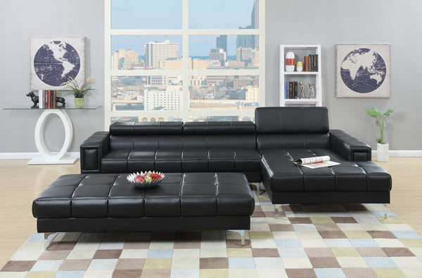 English Elm Black Extra Large Bonded Leather Ottoman 66"x33"x17" Cube Pattern Faux Leather Seating with Metal Legs, 1pc - Modern Sectional Accent Piece HSESF00F7228