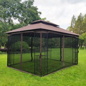 English Elm 13x10 Outdoor Gazebo Steel Frame Dual Roof Canopy with Removable Mesh Screen Panels W41933760