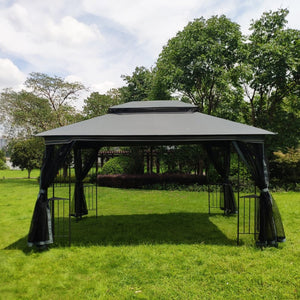 English Elm 13x10 Outdoor Gazebo with Vented Dual Roof Mesh Panels Steel Frame Backyard Shelter W41934252