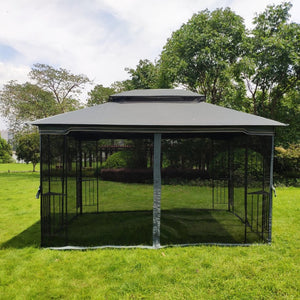 English Elm 13x10 Outdoor Gazebo with Vented Dual Roof Mesh Panels Steel Frame Backyard Shelter W41934252