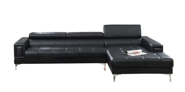 English Elm Black Extra Large Bonded Leather Ottoman 66"x33"x17" Cube Pattern Faux Leather Seating with Metal Legs, 1pc - Modern Sectional Accent Piece HSESF00F7228