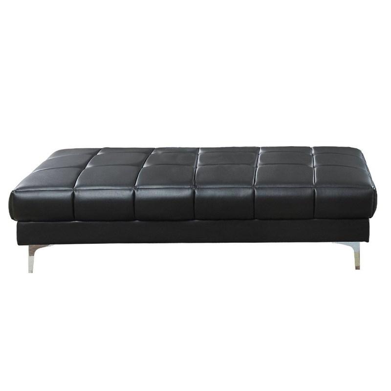 English Elm Black Extra Large Bonded Leather Ottoman 66"x33"x17" Cube Pattern Faux Leather Seating with Metal Legs, 1pc - Modern Sectional Accent Piece HSESF00F7228