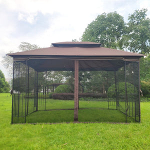 English Elm 13x10 Outdoor Gazebo Steel Frame Dual Roof Canopy with Removable Mesh Screen Panels W41933760