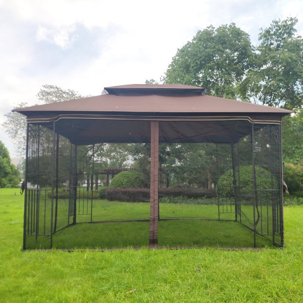 English Elm 13x10 Outdoor Gazebo Steel Frame Dual Roof Canopy with Removable Mesh Screen Panels W41933760