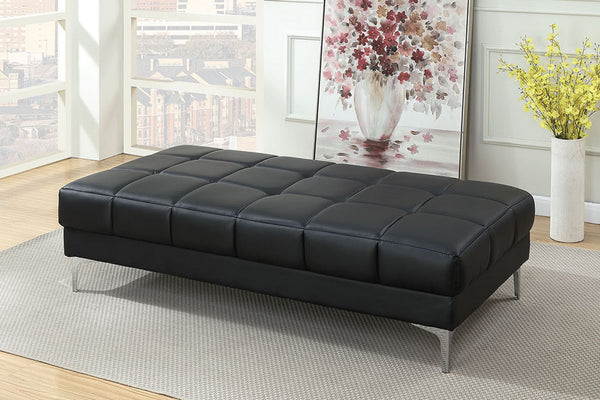 English Elm Black Extra Large Bonded Leather Ottoman 66"x33"x17" Cube Pattern Faux Leather Seating with Metal Legs, 1pc - Modern Sectional Accent Piece HSESF00F7228