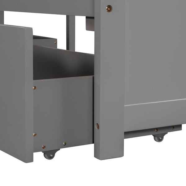 English Elm L-shaped Pine Platform Bed with Trundle, Built-in Desk and Drawers for Space-Saving Triple Sleep Gray SM000916AAE-1