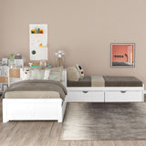 Hearth and Haven L-Shaped Platform Bed with Trundle and Drawers Linked with Built-In Desk, Twin, White SM000916AAK