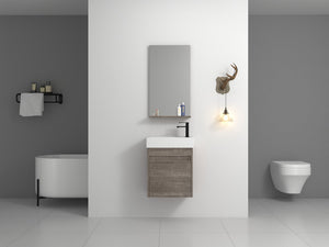English Elm 18'' Floating Wall Vanity with Resin Sink, Open Shelf Storage, Eco-Friendly Plywood, Soft-Close Door Plaid Grey Oak W99936248