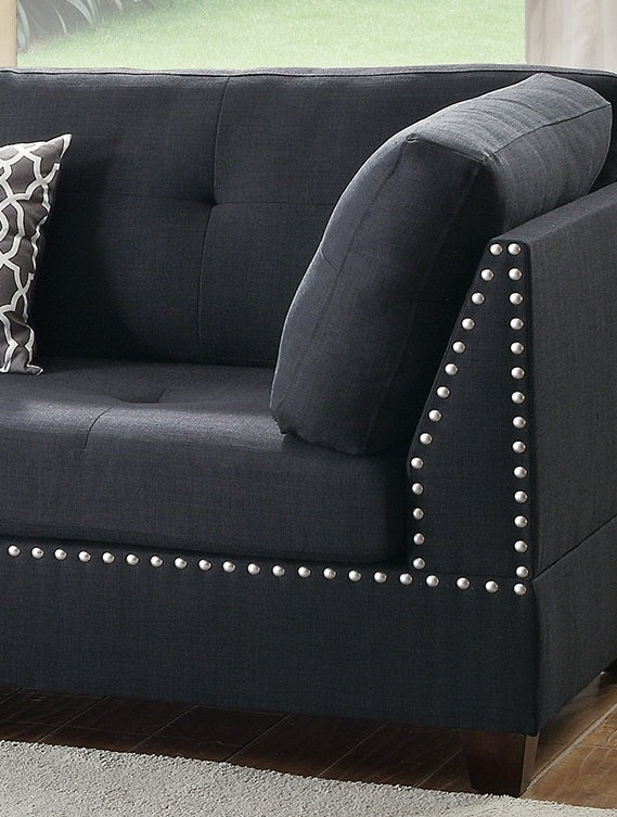 English Elm 3-pcs Reversible Sectional Sofa Set with Ottoman, Bonded Leather or Linen-Look, Oversized Cushions Spacious Comfort F6974-ID-AHD