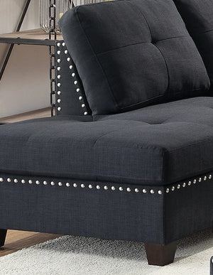 English Elm 3-pcs Reversible Sectional Sofa Set with Ottoman, Bonded Leather or Linen-Look, Oversized Cushions Spacious Comfort F6974-ID-AHD