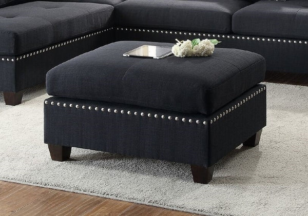 English Elm 3-pcs Reversible Sectional Sofa Set with Ottoman, Bonded Leather or Linen-Look, Oversized Cushions Spacious Comfort F6974-ID-AHD