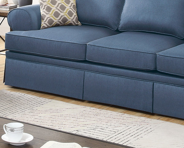 English Elm 2pc Rolled-Arm Sofa and Loveseat Set with Accent Pillows — Cozy Fabric, Sturdy Frame, Charcoal Beige Blue F6443-ID-AHD