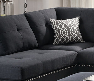 English Elm 3-pcs Reversible Sectional Sofa Set with Ottoman, Bonded Leather or Linen-Look, Oversized Cushions Spacious Comfort F6974-ID-AHD