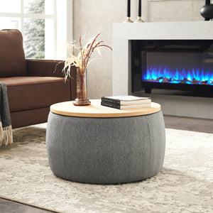 English Elm Round Linen Storage Ottoman with Removable Lid for Living Room or Bedroom Use W48735178