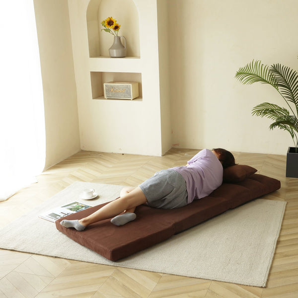 English Elm Triple Fold Down Sofa Bed Adjustable 14-Position Floor Couch with Pillow, Steel Frame, Plush Upholstery W24431118