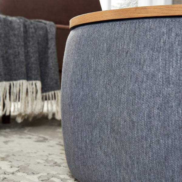 English Elm Round Linen Storage Ottoman with Removable Lid for Living Room or Bedroom Use W48735178