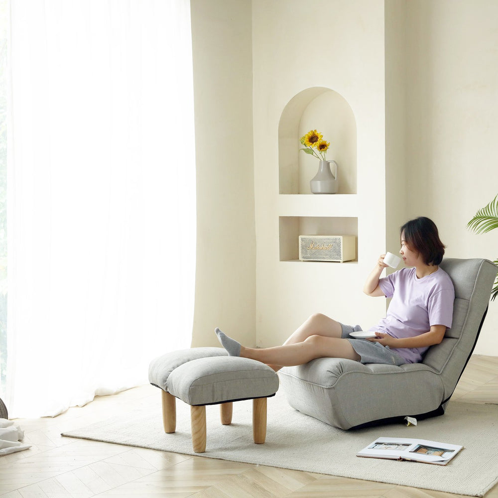 English Elm Lazy Adjustable Floor Gaming Sofa Chair with Armrests, Thick Padded Foldable Recliner for Reading Relaxation W244S00002