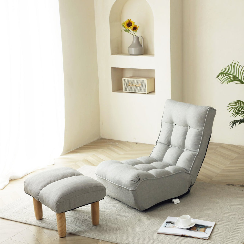 English Elm Lazy Adjustable Floor Gaming Sofa Chair with Armrests, Thick Padded Foldable Recliner for Reading Relaxation W244S00002