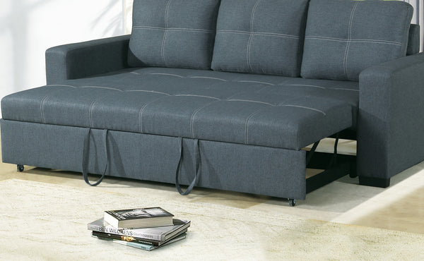 English Elm Sofa Convertible Pull-Out Bed in Blue Grey Polyfiber - Squared Stitching, Pocket Coil Comfort, 85" HS00-F6532