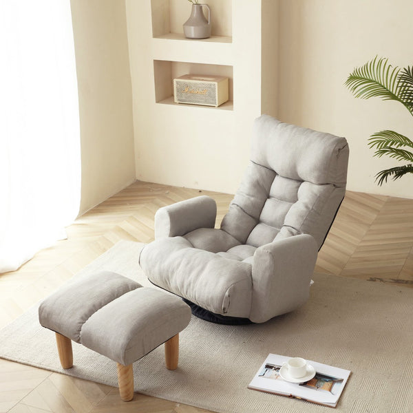 English Elm Adjustable Floor Gaming Sofa Chair with 360° Swivel, 5-Position Recline, Padded Ergonomic Support & Armrests for Reading Relaxation W244S00001