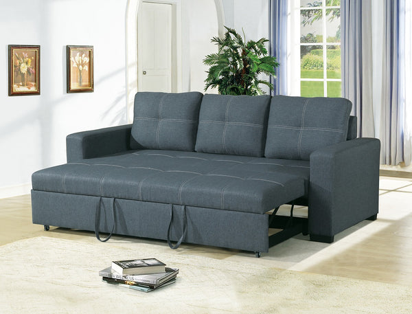 English Elm Sofa Convertible Pull-Out Bed in Blue Grey Polyfiber - Squared Stitching, Pocket Coil Comfort, 85" HS00-F6532