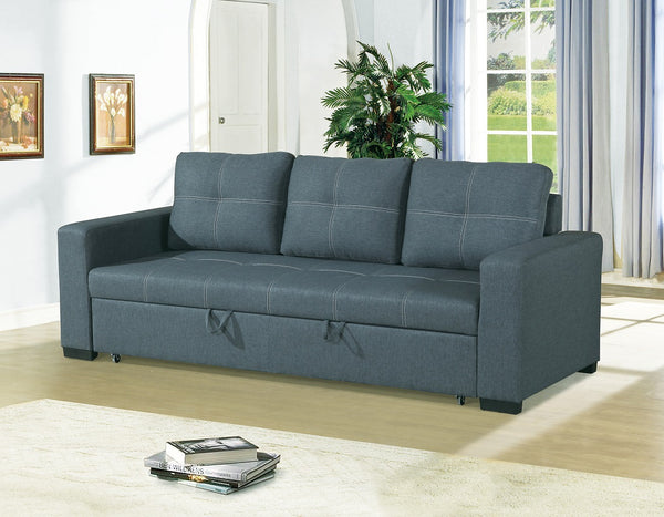 English Elm Sofa Convertible Pull-Out Bed in Blue Grey Polyfiber - Squared Stitching, Pocket Coil Comfort, 85" HS00-F6532