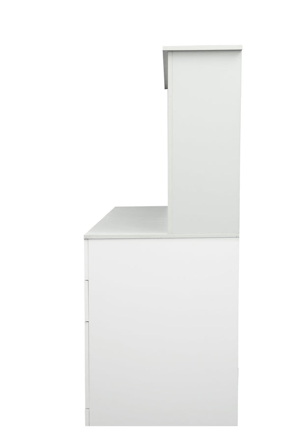 English Elm Home Office Computer Desk with Hutch Antiqued White | Spacious Storage, Cable Grommets, Waterproof Surface W331S00041