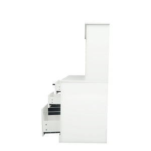 English Elm Home Office Computer Desk with Hutch Antiqued White | Spacious Storage, Cable Grommets, Waterproof Surface W331S00041