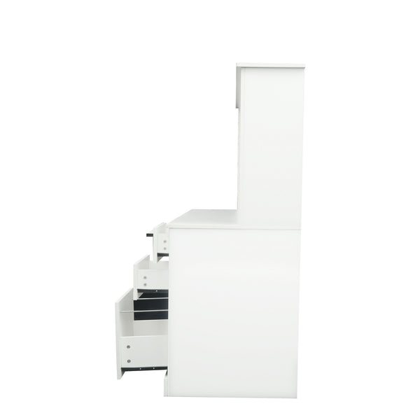 English Elm Home Office Computer Desk with Hutch Antiqued White | Spacious Storage, Cable Grommets, Waterproof Surface W331S00041