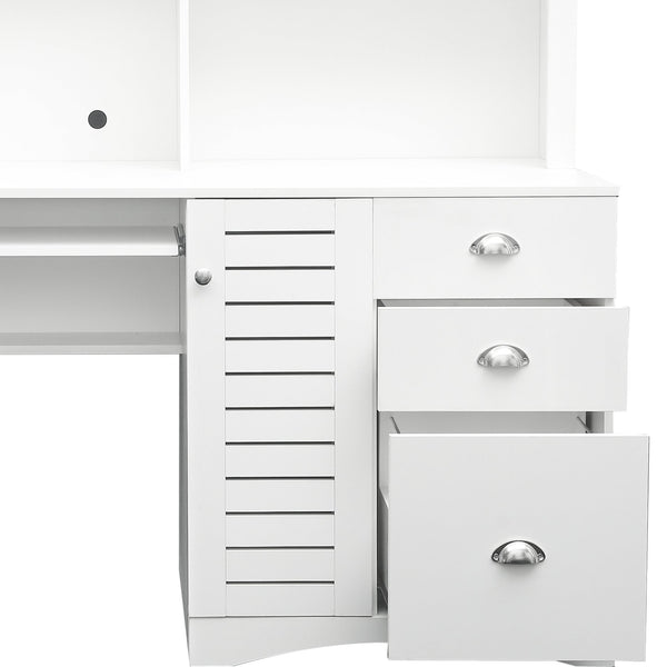 English Elm Home Office Computer Desk with Hutch Antiqued White | Spacious Storage, Cable Grommets, Waterproof Surface W331S00041