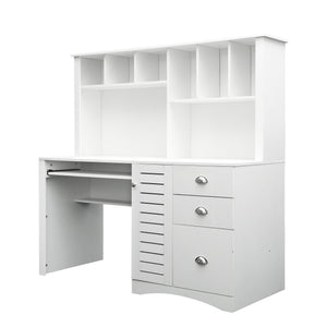English Elm Home Office Computer Desk with Hutch Antiqued White | Spacious Storage, Cable Grommets, Waterproof Surface W331S00041
