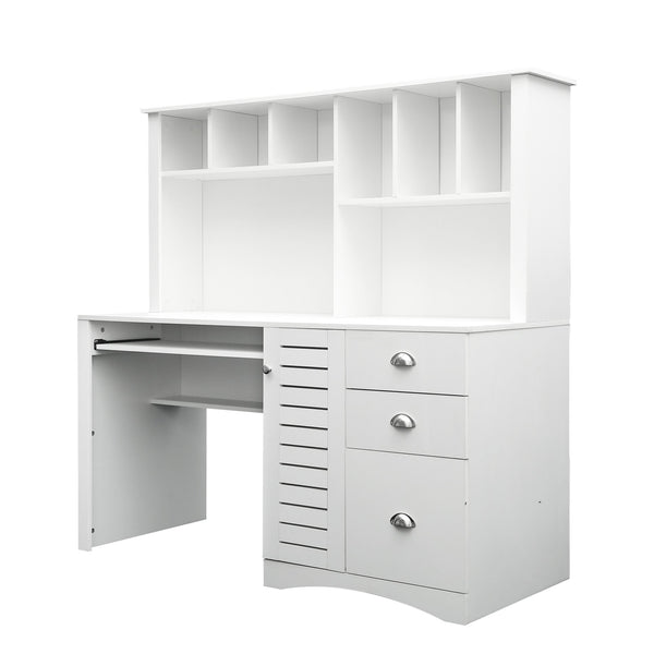 English Elm Home Office Computer Desk with Hutch Antiqued White | Spacious Storage, Cable Grommets, Waterproof Surface W331S00041